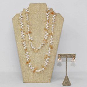 JEWELRY #39929 Pearl and Quartz Necklace & Earrings Set